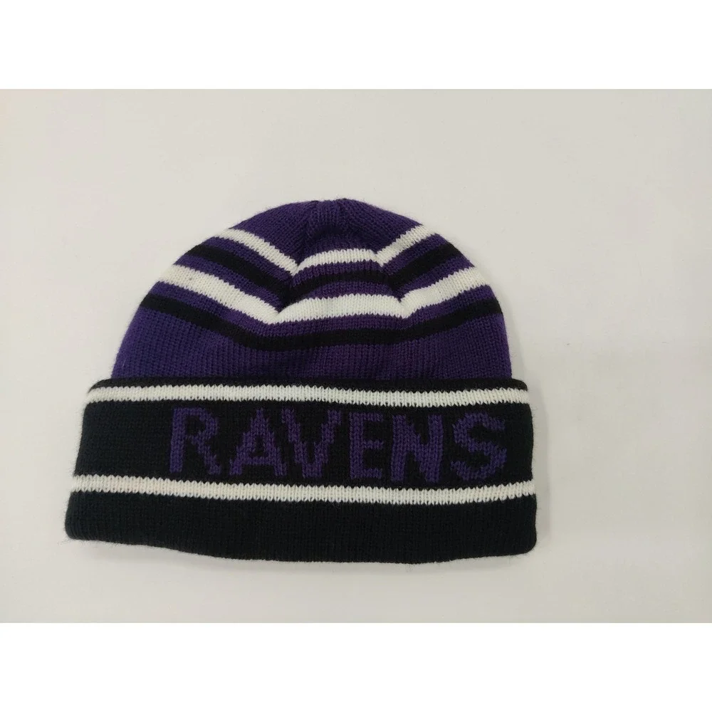 Baltimore Ravens NFL‎ Striped Cuffed Beanie Knit Hat Purple Black White One Size